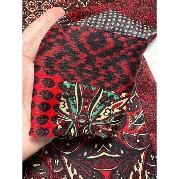 Zara Basic Women’s Size Small Red Satin Button Down BOHO Patchwork Blouse - Picture 9 of 11